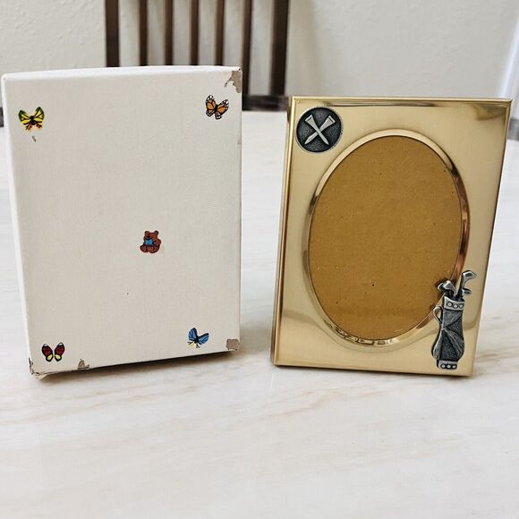 Vintage The Castriota Collection Picture Frame Golf Clubs Gold Tone Metal 3.5x5” - Picture 1 of 7